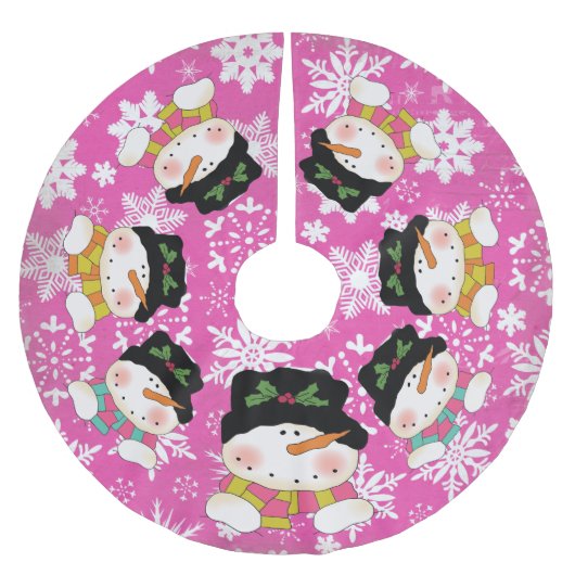 Heet roze Snowflakes en Snowmen Holiday Tree Skirt Kerstboom Rok (Voorkant)