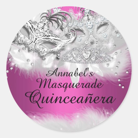Heet Roze Sparkle Masquerade Quinceanera Sticker (Voorkant)