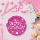 Heet Roze Sparkle Stars Gelukkig Verjaardagsfeest Papieren Bordje (Feest)
