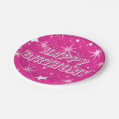 Heet Roze Sparkle Stars Gelukkig Verjaardagsfeest Papieren Bordje (Gekanteld)