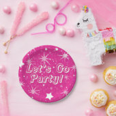 Heet Roze Sparkle Stars Gelukkig Verjaardagsfeest Papieren Bordje (Feest)