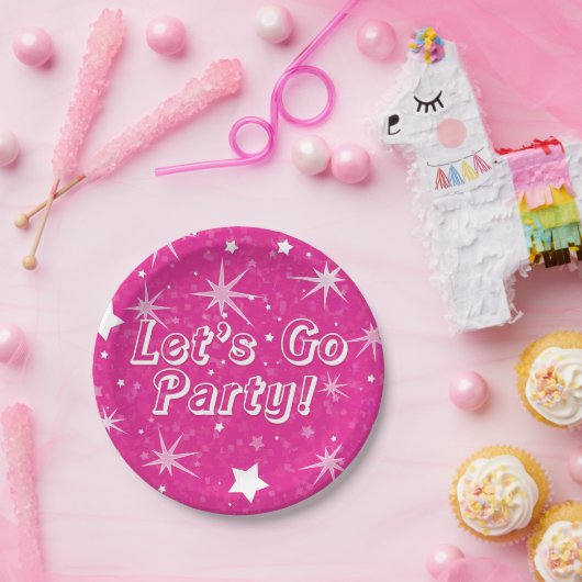 Heet Roze Sparkle Stars Gelukkig Verjaardagsfeest Papieren Bordje (Feest)