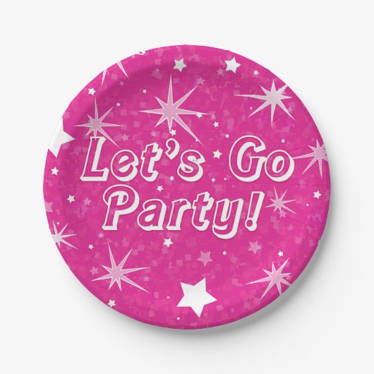 Heet Roze Sparkle Stars Gelukkig Verjaardagsfeest Papieren Bordje (Voorkant)