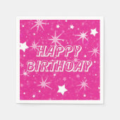 Heet Roze Sparkle Stars Gelukkig Verjaardagsfeest Servet (Voorkant)