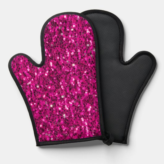 Heet roze sparkles faux glitter bling ovenwant (Voorkant / Achterkant)