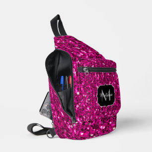 Heet roze sparkles faux glitter Custom Monogram Sling Bag