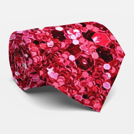 Heet Roze Sparkles Faux Glitter Fancy Luxe Stropdas (Opgerold)