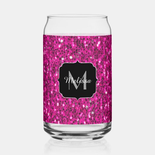 Heet roze sparkles girly bling Custom Monogram Blikvorm Glas (Voorkant)