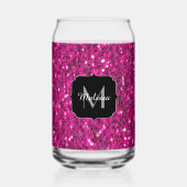 Heet roze sparkles girly bling Custom Monogram Blikvorm Glas (Achterkant)