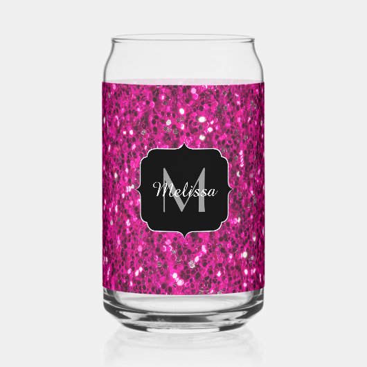 Heet roze sparkles girly bling Custom Monogram Blikvorm Glas (Achterkant)