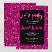 Heet roze sparkles Sweet 16 neon laat partij Kaart (Voorkant / Achterkant)