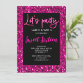 Heet roze sparkles Sweet 16 neon laat partij Kaart (Staand voorkant)