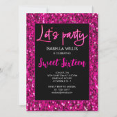Heet roze sparkles Sweet 16 neon laat partij Kaart (Voorkant)