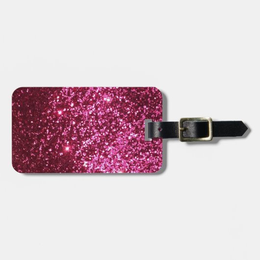 Heet Roze Sparkly Glitter Helder & Girly Bagagelabel (Voorkant horizontaal)