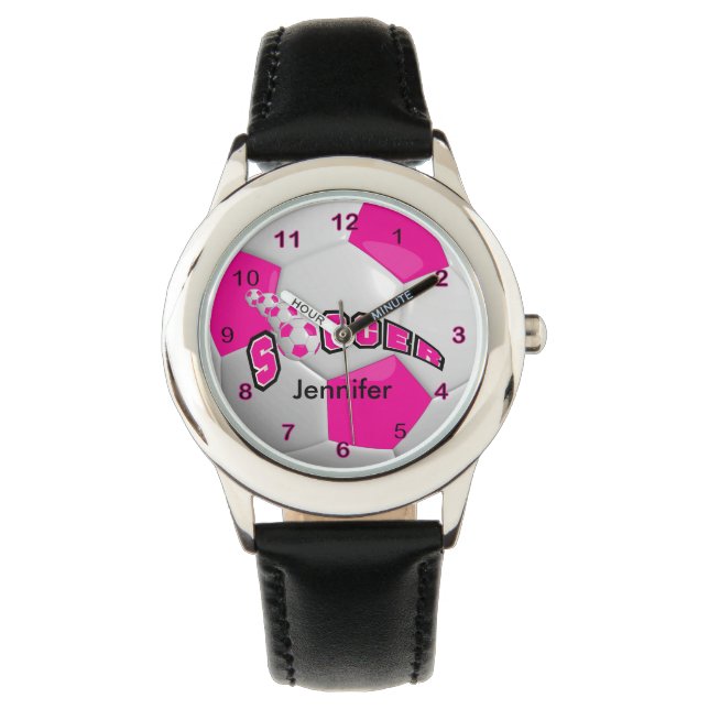 Heet roze sportief Voetbal Horloge (Voorkant)