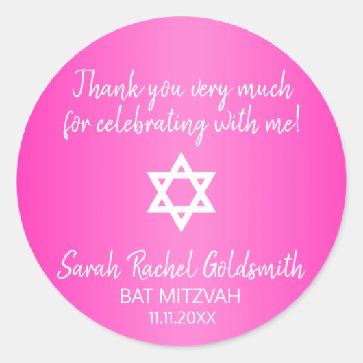 Heet Roze Ster van David Bat Mitzvah Seals Ronde Sticker (Voorkant)