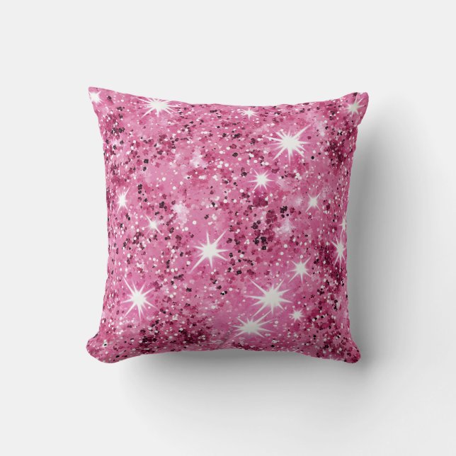 Heet Roze Sterren Pailletten Glitters  Kussen (Voorkant)