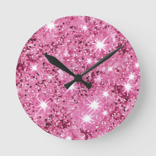 Heet Roze Sterren Pailletten Glitters Ronde Klok
