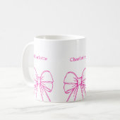 Heet roze strik script naam koffiemok (Voorkant links)