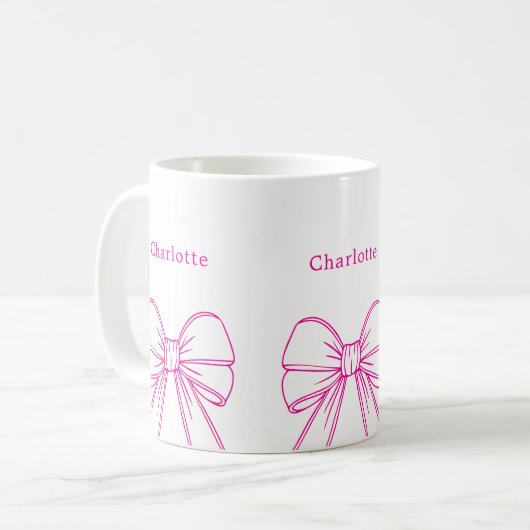 Heet roze strik script naam koffiemok (Voorkant links)
