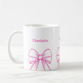 Heet roze strik script naam koffiemok (Links)