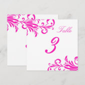 Heet Roze Swanky Swirls Tafel 3 Kaart (Voorkant / Achterkant)