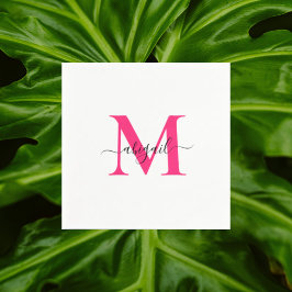 Heet Roze Swash Script Witte Cocktail Servet