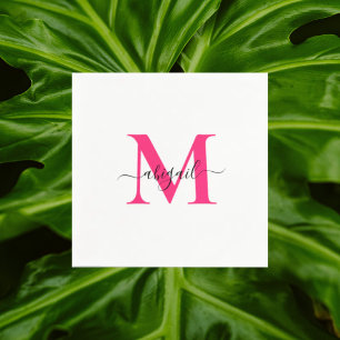 Heet Roze Swash Script Witte Cocktail Servet