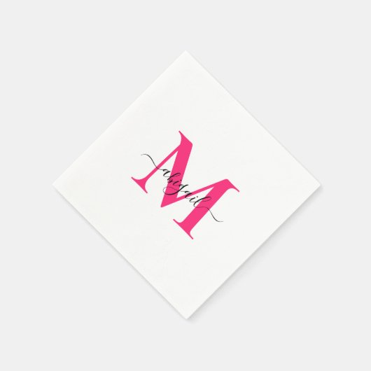 Heet Roze Swash Script Witte Cocktail Servet (Hoek)