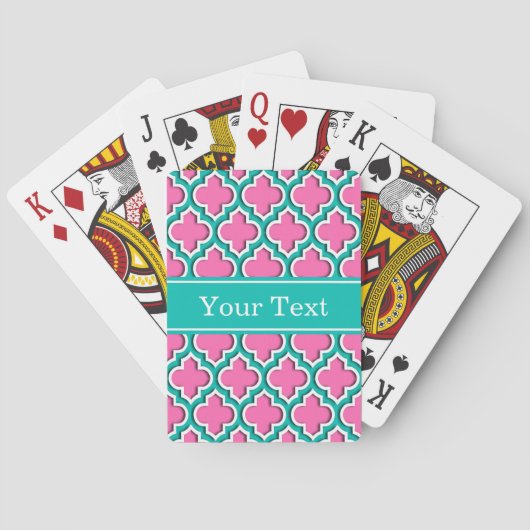 Heet Roze Teal Witte Marokkaanse #5DS Naam Mon Pokerkaarten (Achterkant)