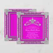 Heet Roze Tiara Sweet 15 Quinceanera Kaart (Voorkant / Achterkant)