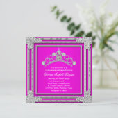 Heet Roze Tiara Sweet 15 Quinceanera Kaart (Staand voorkant)