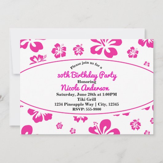 Heet Roze Tropische Hibiscus Bloemen Feest Uitnodi Kaart (Voorkant)