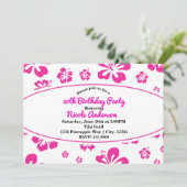 Heet Roze Tropische Hibiscus Bloemen Feest Uitnodi Kaart (Staand voorkant)