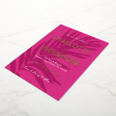 Heet Roze Tropische Palm Leaf Bruiloft Folie Uitnodiging (Gedraaid)