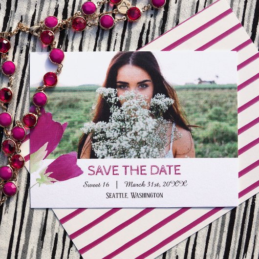 Heet Roze Tulpen Sweet 16 Save the Date Kaart