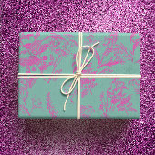 Heet Roze & Turquoise Wildflower Line Art Inpakpapier Vel