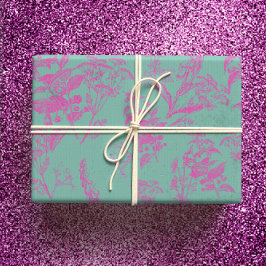 Heet Roze & Turquoise Wildflower Line Art Inpakpapier Vel