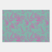 Heet Roze & Turquoise Wildflower Line Art Inpakpapier Vel (Voorkant 3)