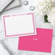 Heet Roze Twee Rand Minimalistische Naam Initiaal