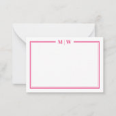 Heet Roze Twee Rand Naam Monogram Notitiekaartje (Voorkant)
