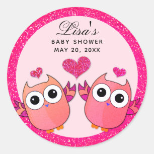 Heet Roze Twin Owl Heart Envelope Seal Sticker