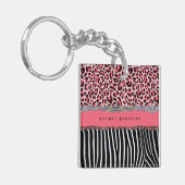 Heet Roze Unieke Glitter Luipaardprint Luxe Sleutelhanger (Voorkant Links)