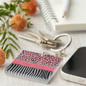 Heet Roze Unieke Glitter Luipaardprint Luxe Sleutelhanger (Voorkant Rechts)