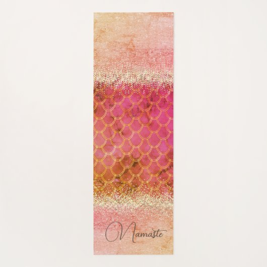 Heet Roze Verbrande Amber Zeemeermin Schalen Glitt Yogamat (Achterkant)