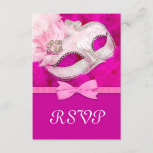 Heet roze veren masker gemaskerde fuif RSVP Kaartje