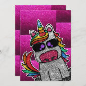 Heet Roze Verjaardagsfeestje Regenboog Glitter Een Kaart (Voorkant / Achterkant)