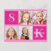 Heet Roze Verjaardagsmeisje Foto Collage Chic Briefkaart (Voorkant)