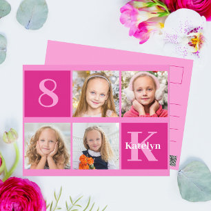 Heet Roze Verjaardagsmeisje Foto Collage Chic Briefkaart