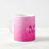 Heet roze verloop geometrisch meshpatroon monogram koffiemok (Voorkant links)